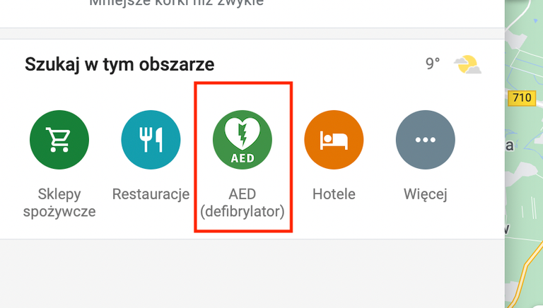 Propozycja AED na Mapach Google