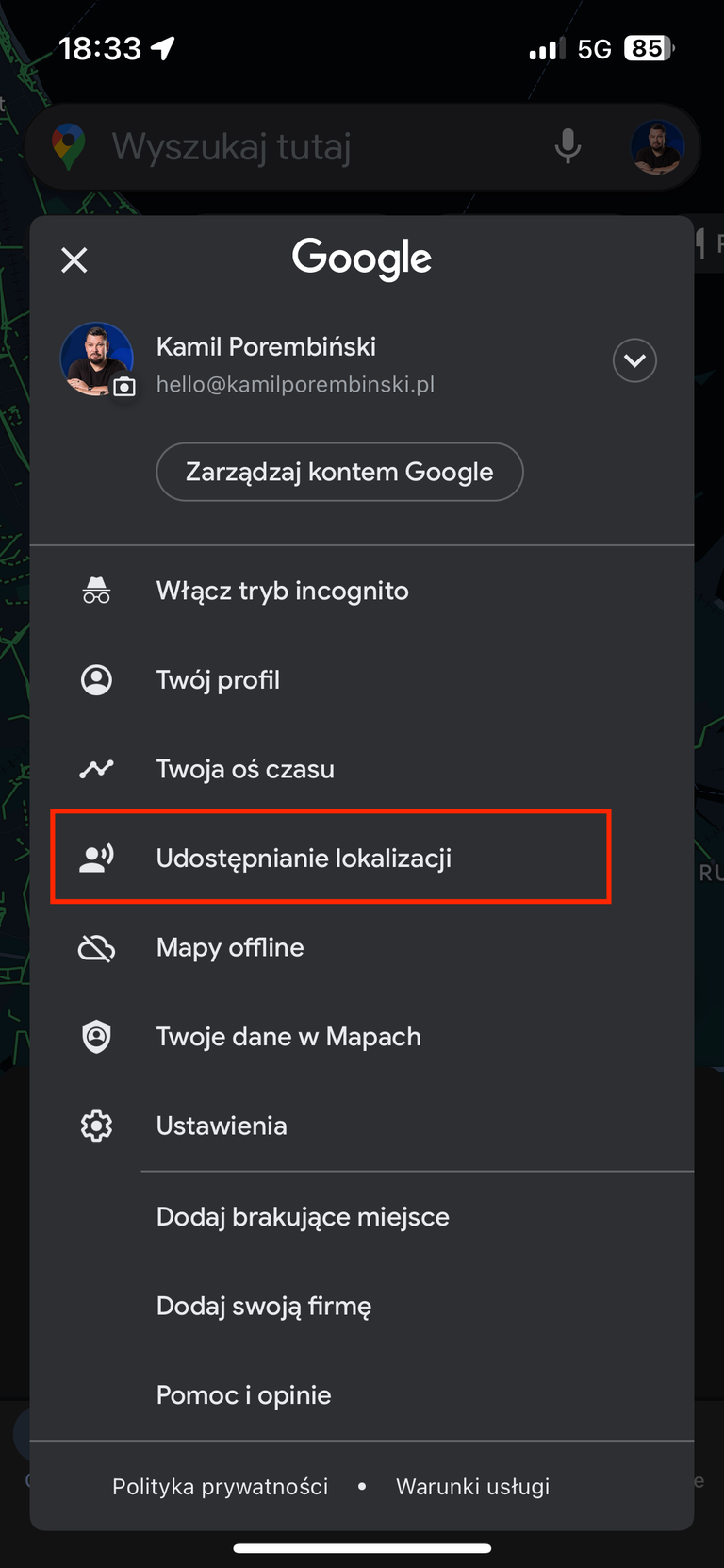 Lokalizacja dziecka przy użyciu Google Maps