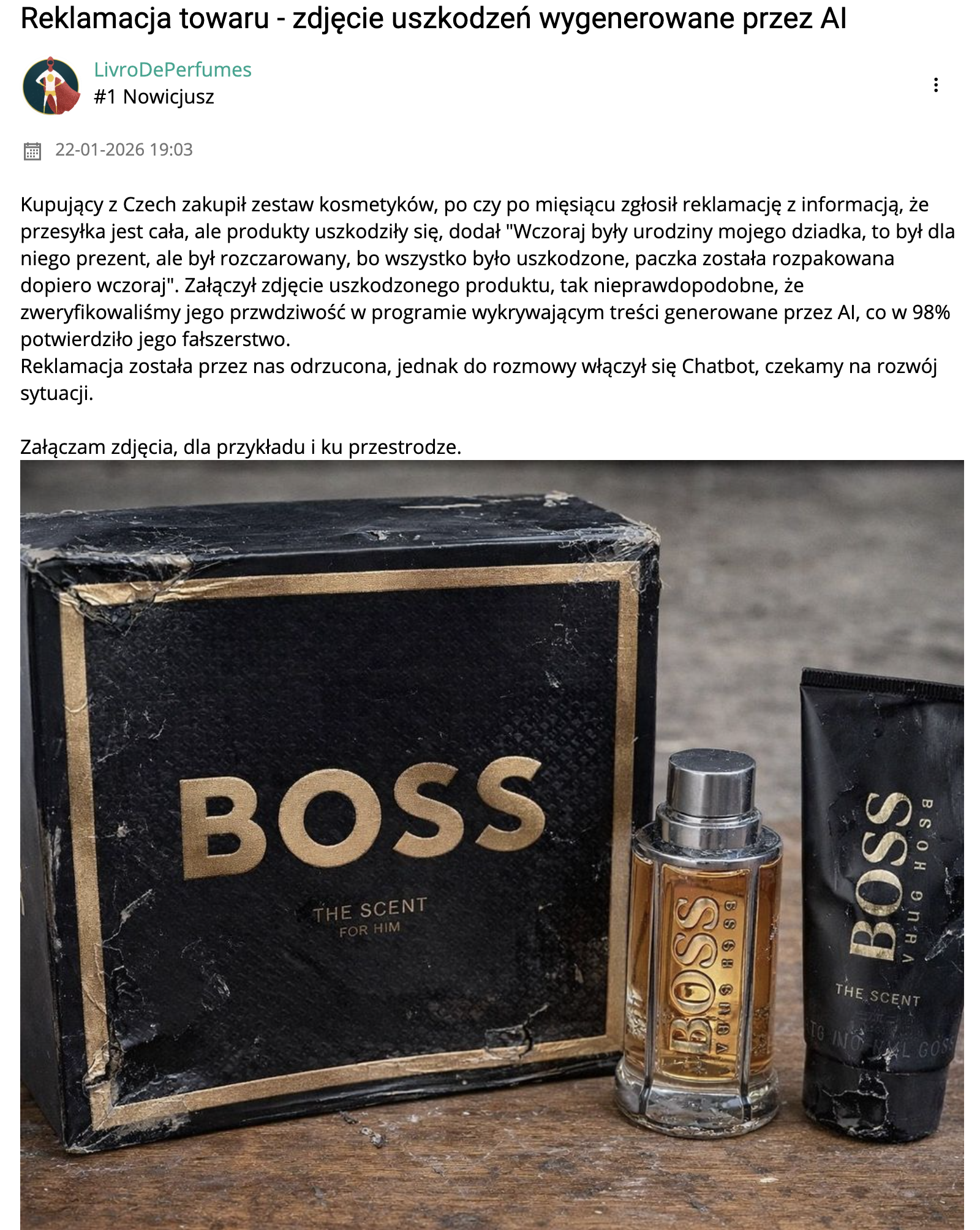 Wygenerowane przez AI uszkodzenie perfum